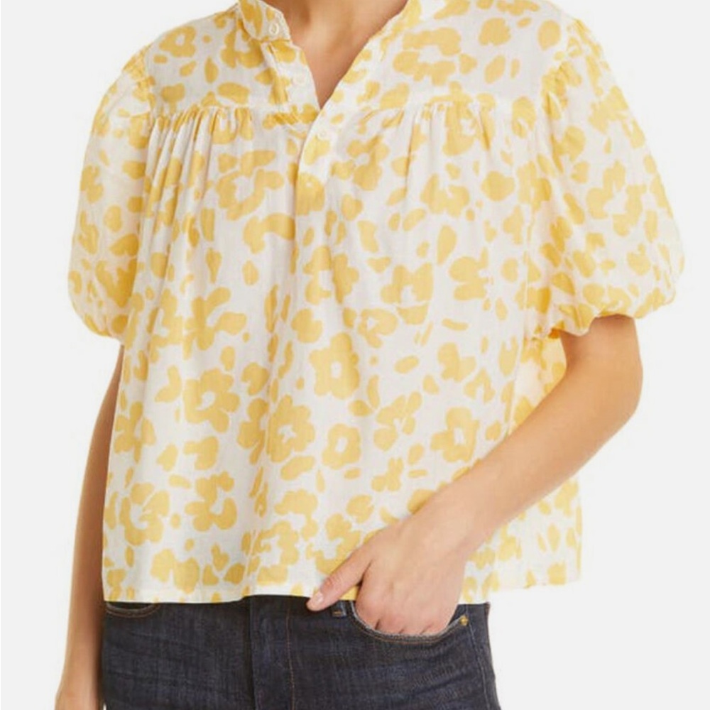 MOTHER The Sunburst Printed Cotton Short Sleeve Top in Leopard Floral XS